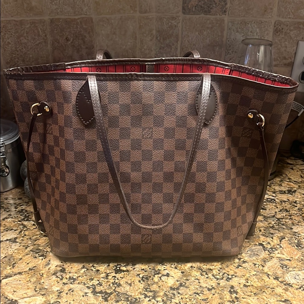 Louis Vuitton Brown Checkered Tote Neverfull MM Damier Ebene